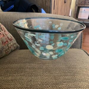 Glass Bowl with Blue and White Dots